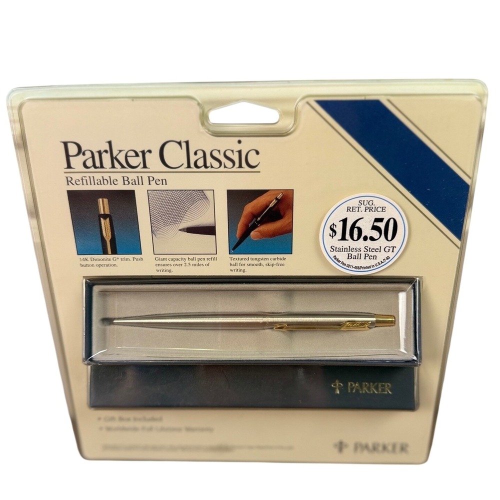 Parker Classic Stainless Steel GT Ball Pen New Sealed Original Box 1993 NOS